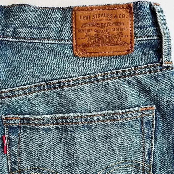 Levi’s Waterless Button Fly Raw Hem Deconstructed Denim Mini Skirt Size 31 - Picture 7 of 14